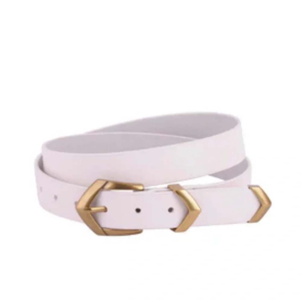 Women's White Leather Belt with Gold Buckle